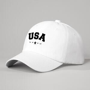 USA White Star Print Adjustable Patriotic Dad Hat Baseball Cap NWOT